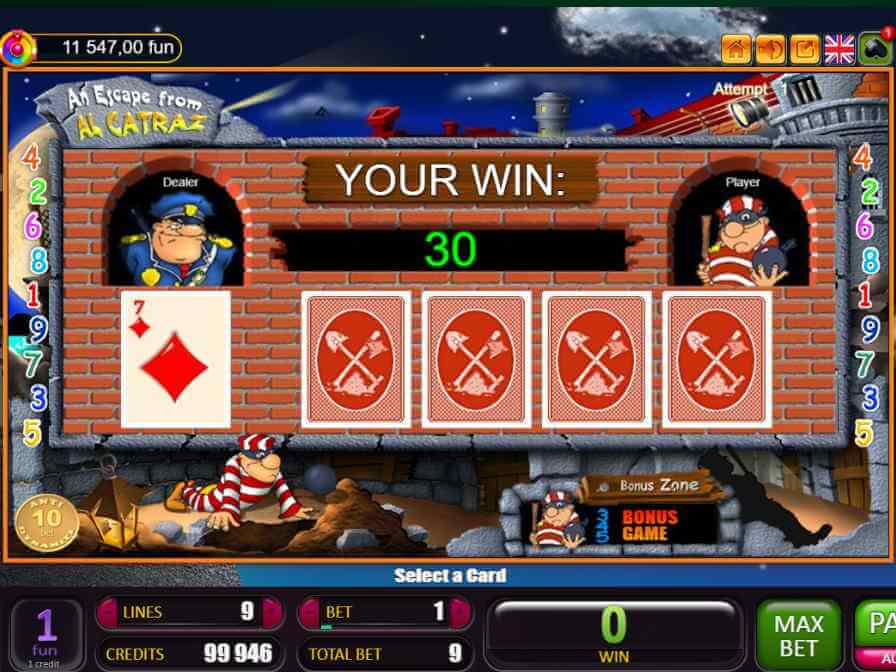 Риск игра на удвоение в игровом аппарате Alcatraz